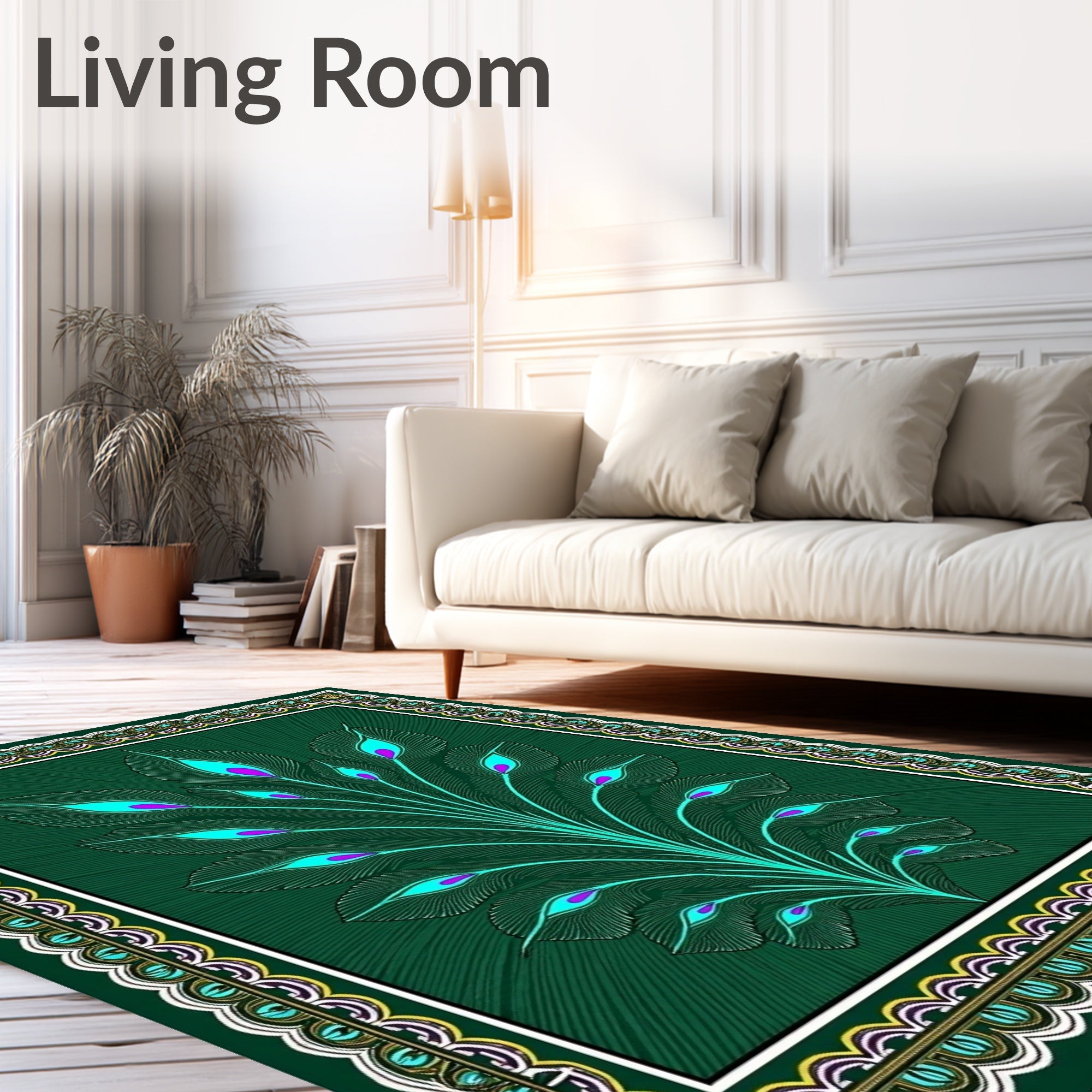 Emerald Green Peacock Feather Bloom Rug