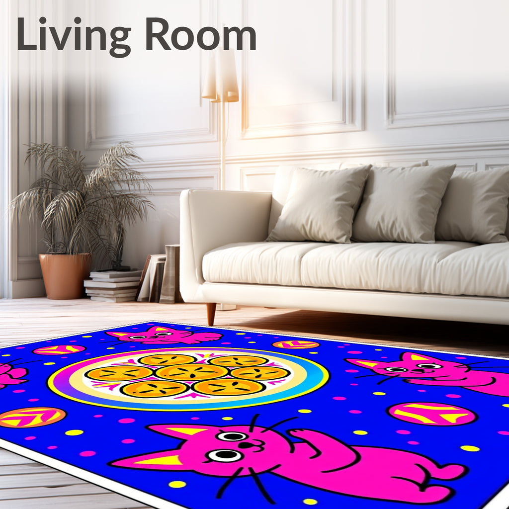 Vibrant Pink Cats Round Medallion Rug