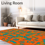 Vibrant Teal Orange Geometric Starburst Rug