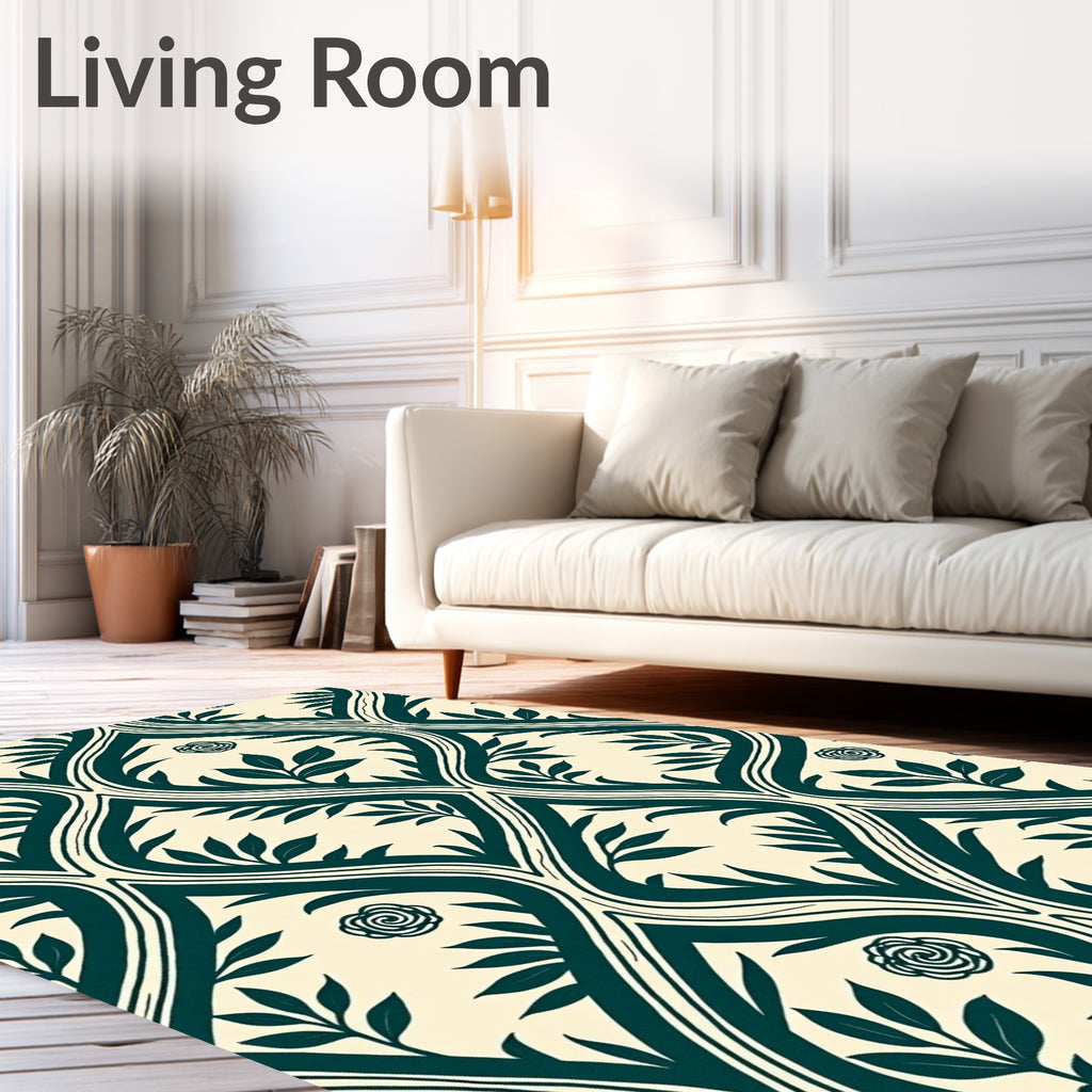 Teal Vine Rose Lattice Rug