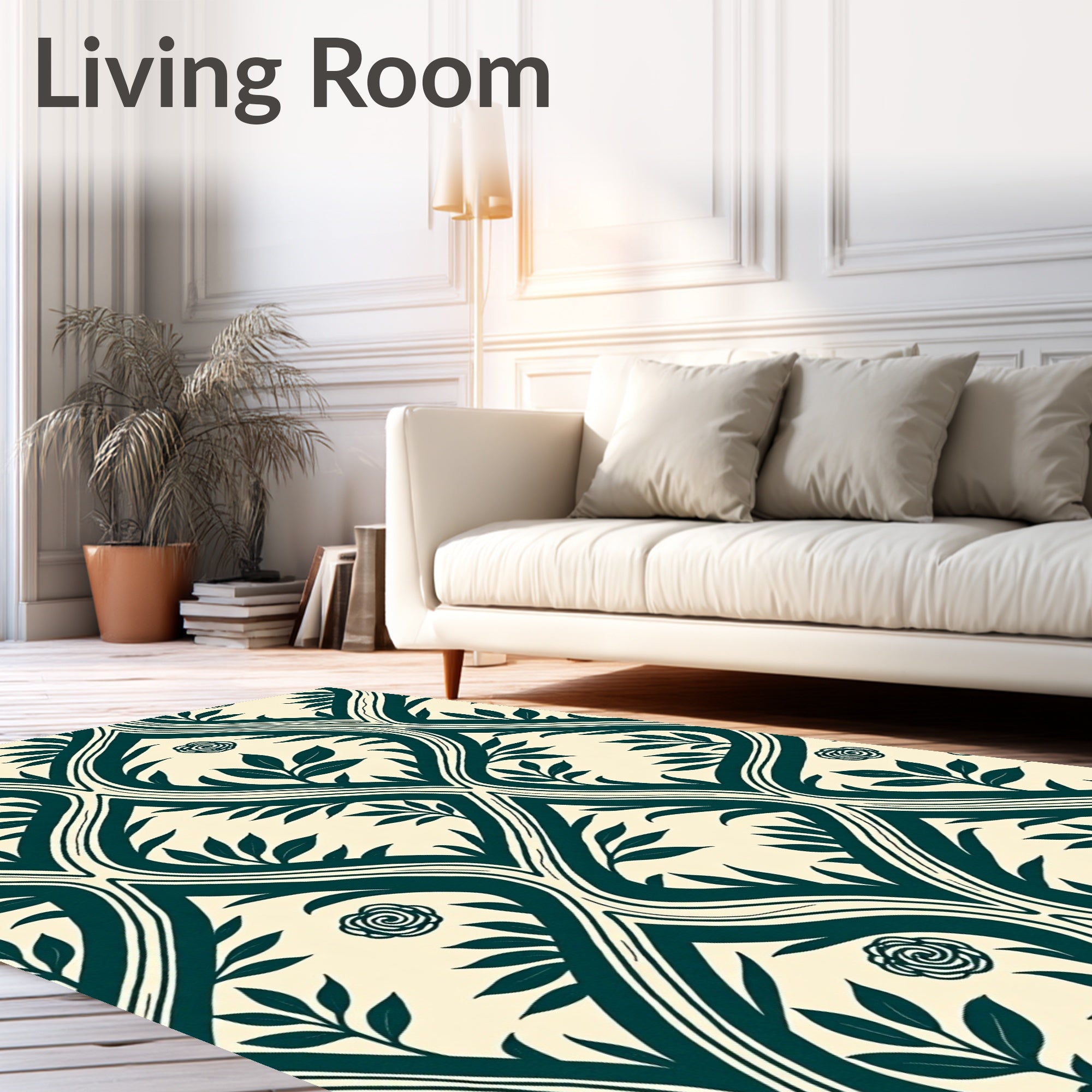 Teal Vine Rose Lattice Rug