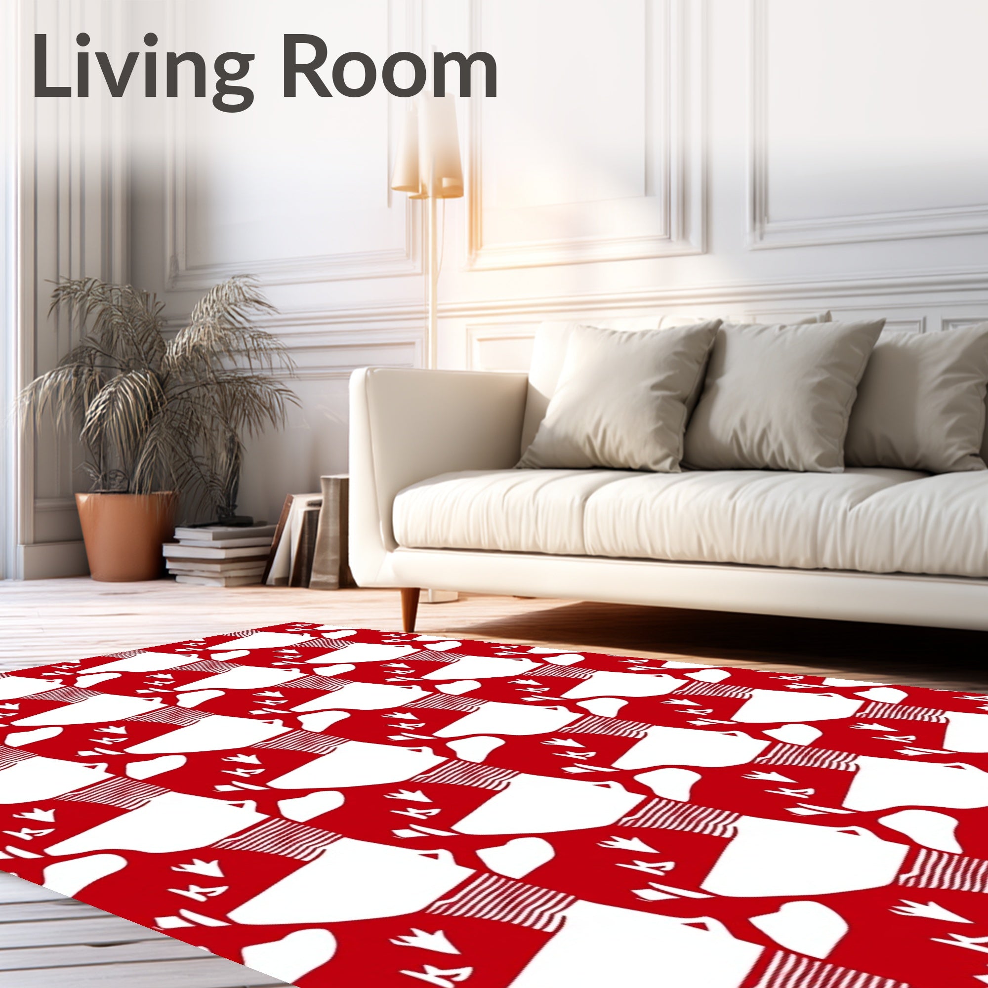 Red White Abstract Bird Silhouette Rug