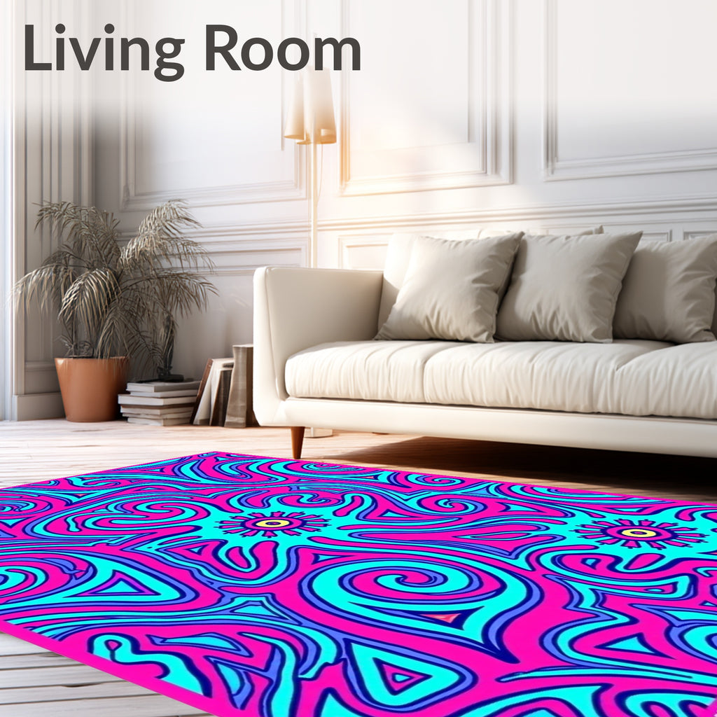 Psychedelic Pink Aqua Swirling Sunburst Rug