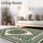 Dark Green Sunburst Mandala Ivory Rug