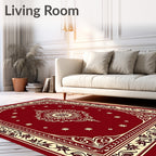 Ornate Red Floral Medallion Border Rug