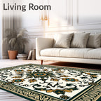 Deep Teal Golden Floral Medallion Rug