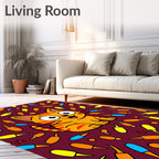 Cute Orange Cat Surrounded by Colorful Shapes Rug