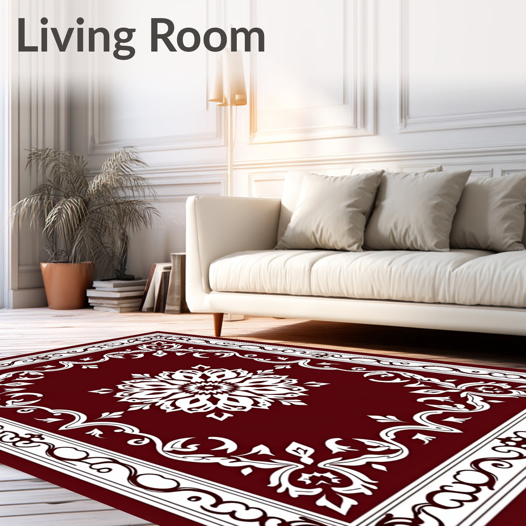 Deep Red Floral Medallion Border Rug
