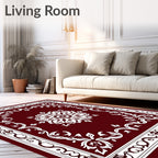 Deep Red Floral Medallion Border Rug