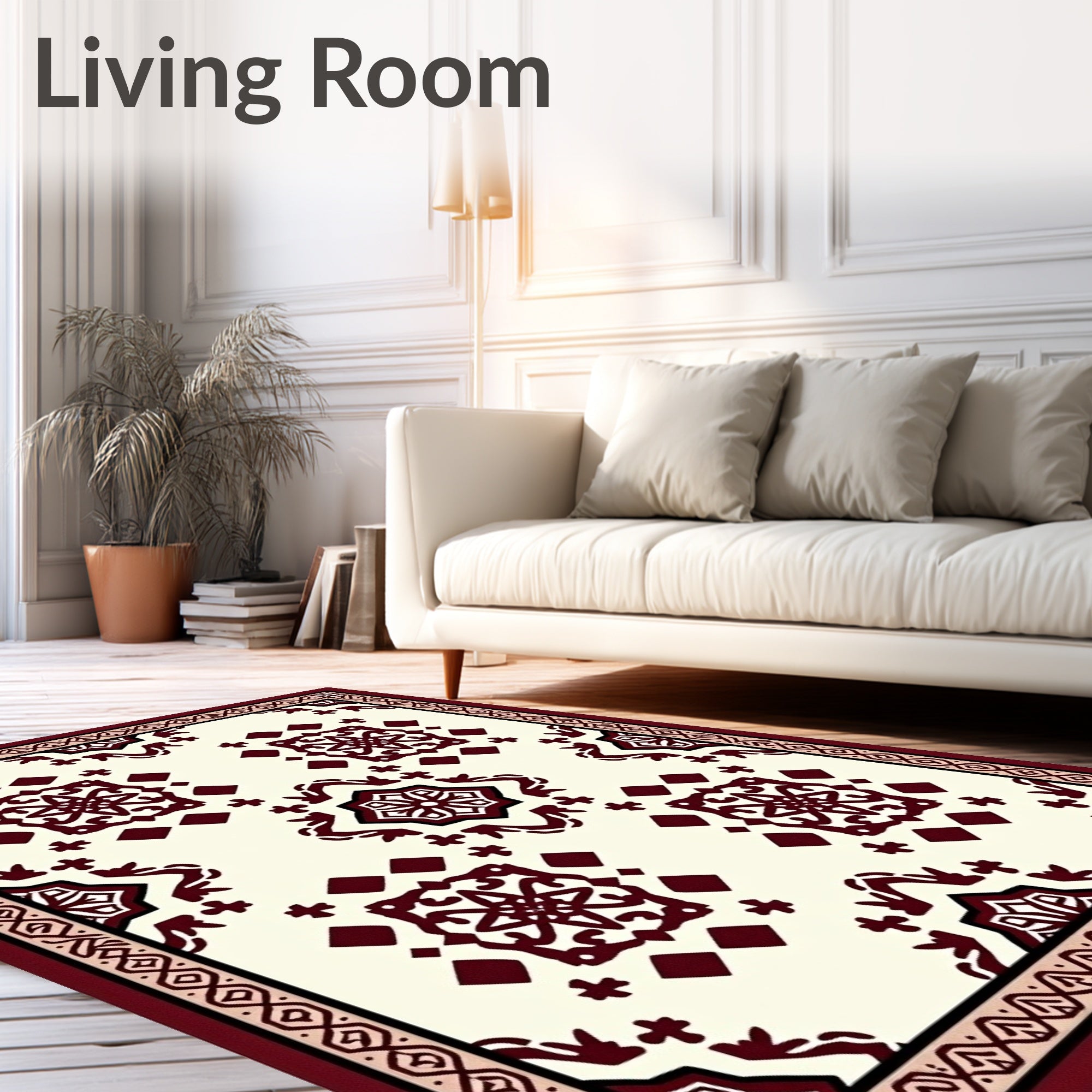 Crimson Medallion Lattice Cream Rug