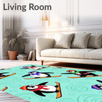 Skiing Penguins with Swirling Snow Background Rug