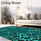 Teal Abstract Floral Mandala Rug