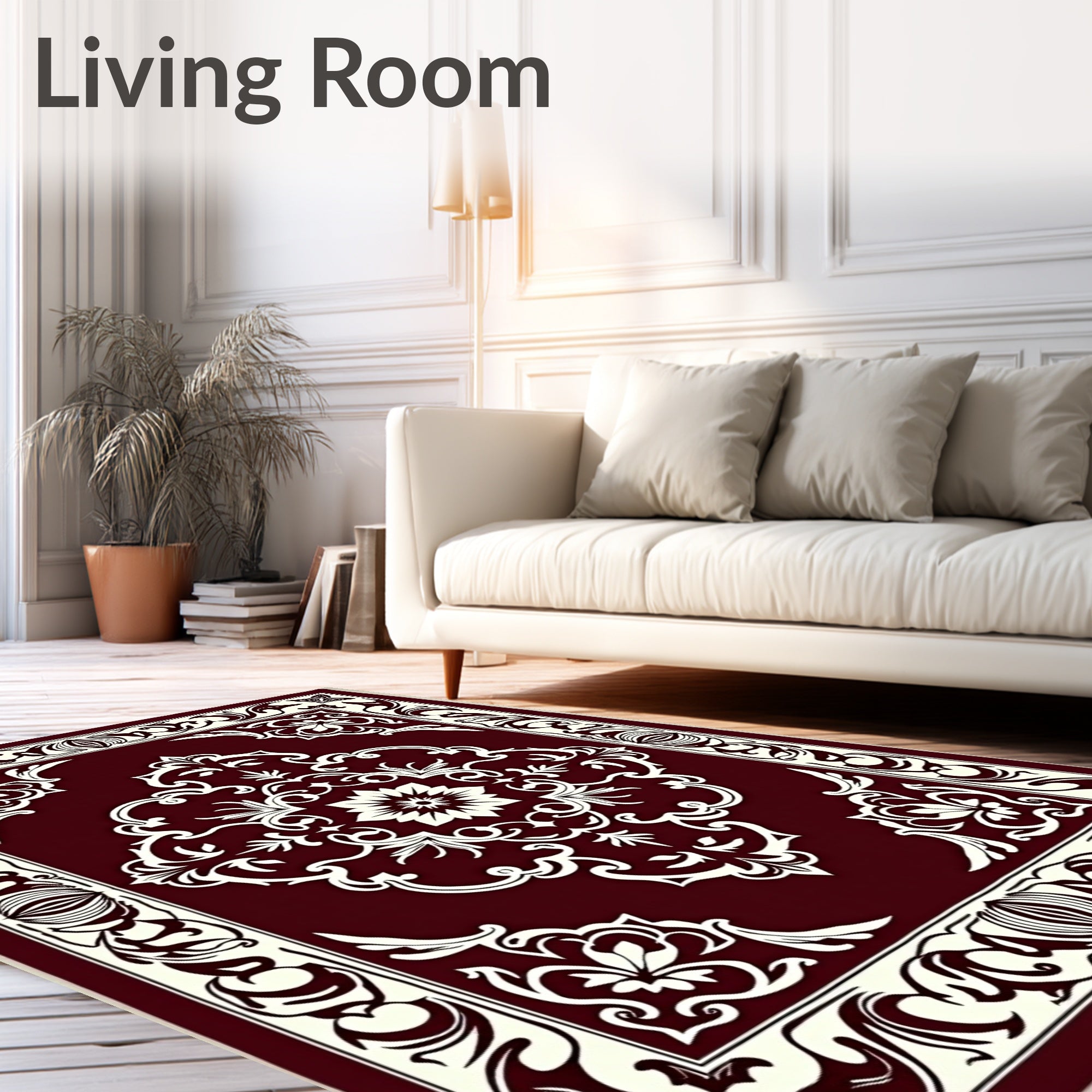 Crimson and Cream Floral Medallion Rug