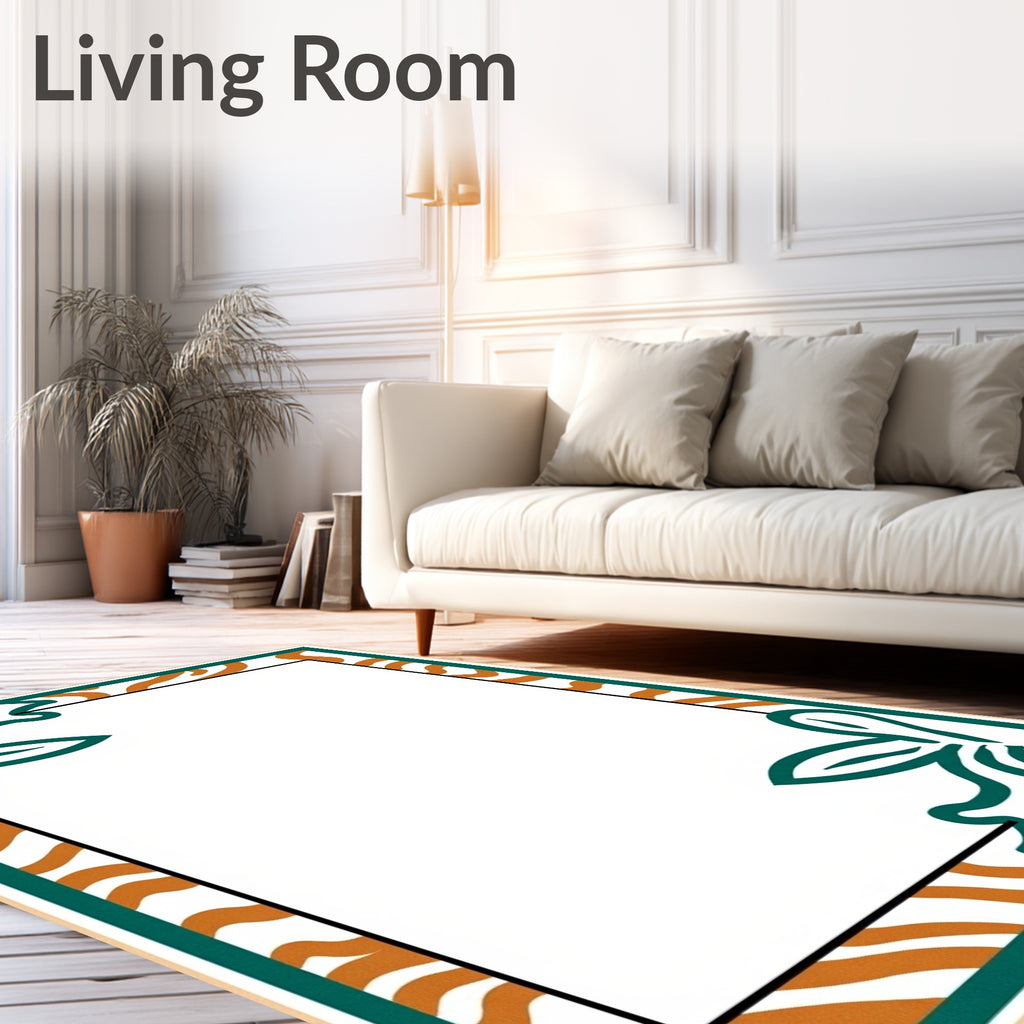 Emerald Foliage Abstract Stripe Border Rug