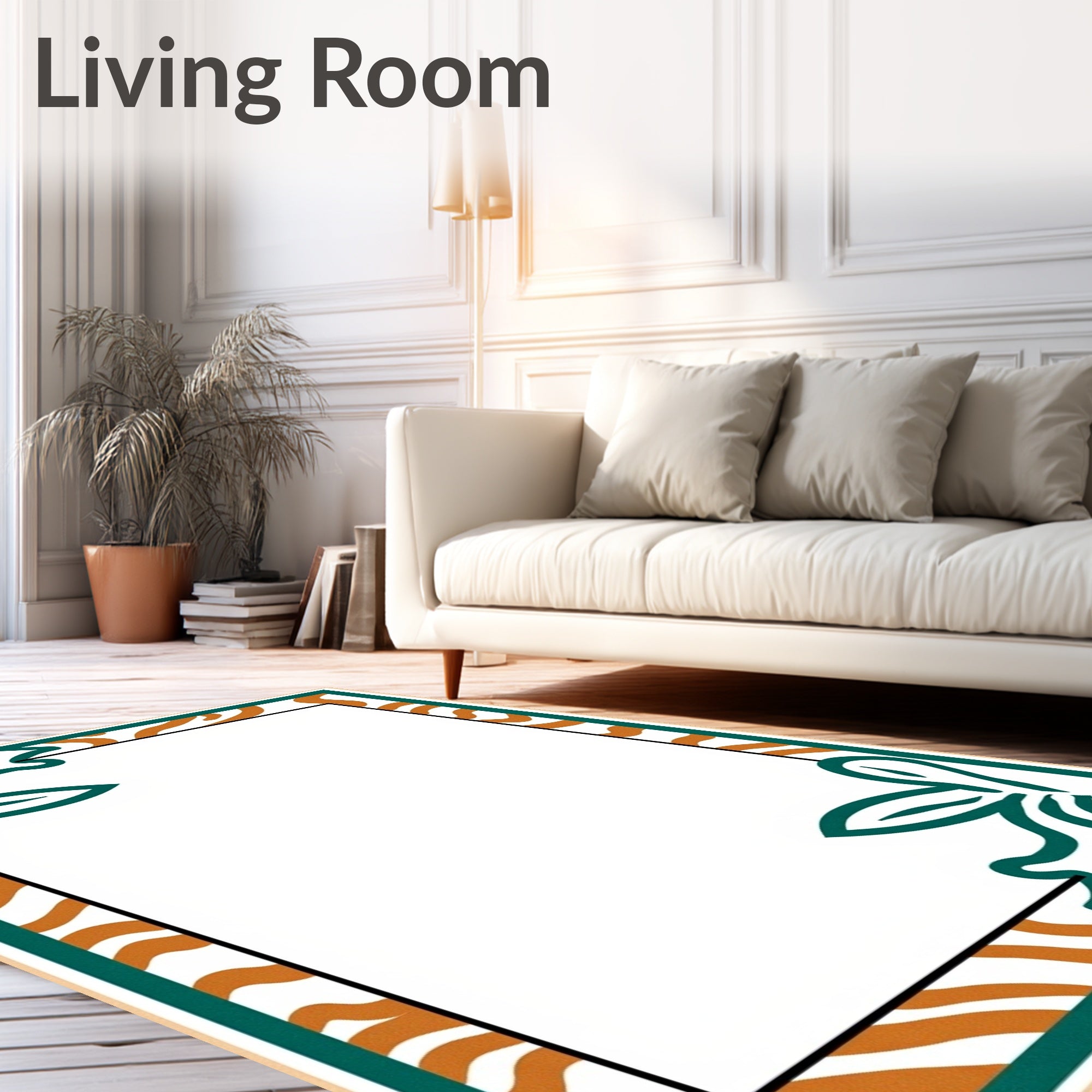 Emerald Foliage Abstract Stripe Border Rug