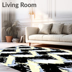 Abstract Black White Yellow Interlocking Shapes Rug