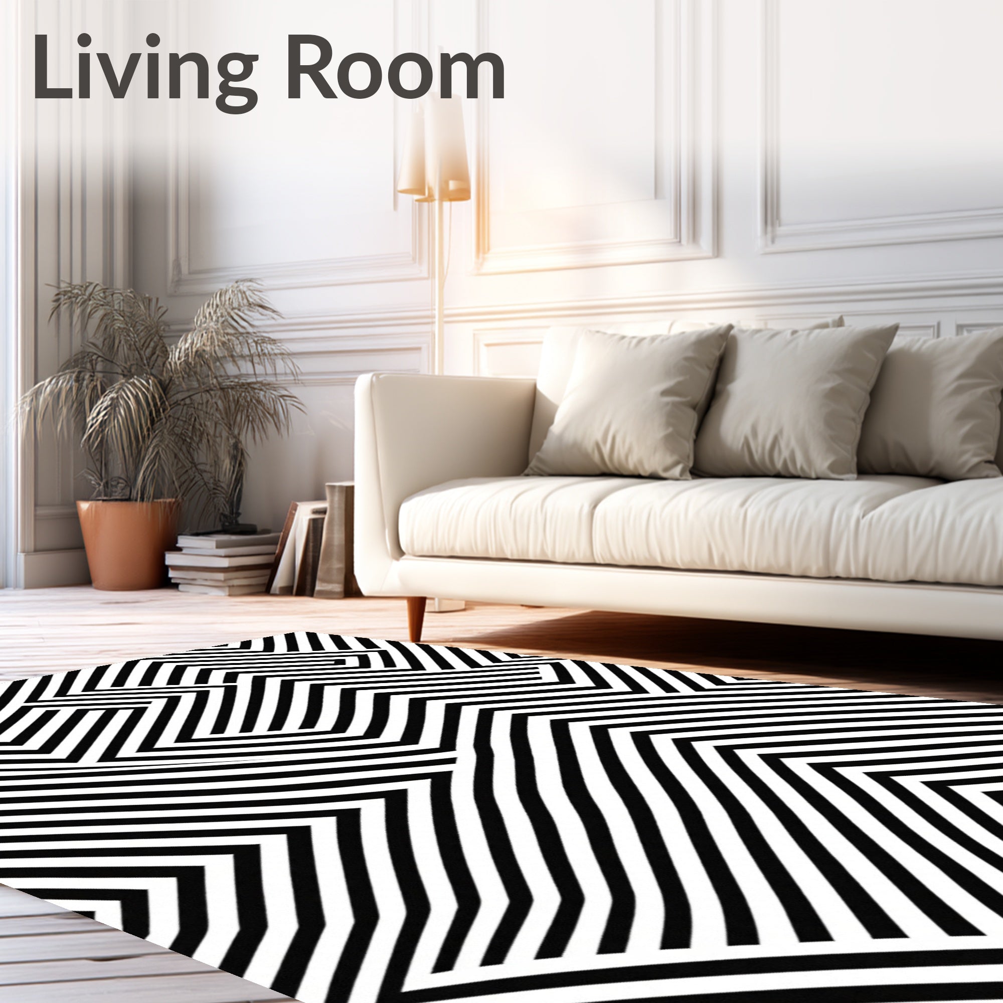 Bold Black White Geometric Stripe Rug