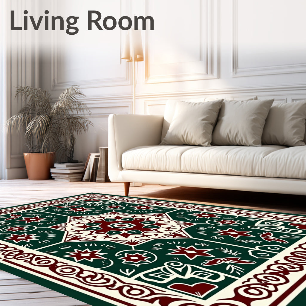 Deep Green Crimson Floral Medallion Rug