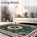 Deep Green Crimson Floral Medallion Rug