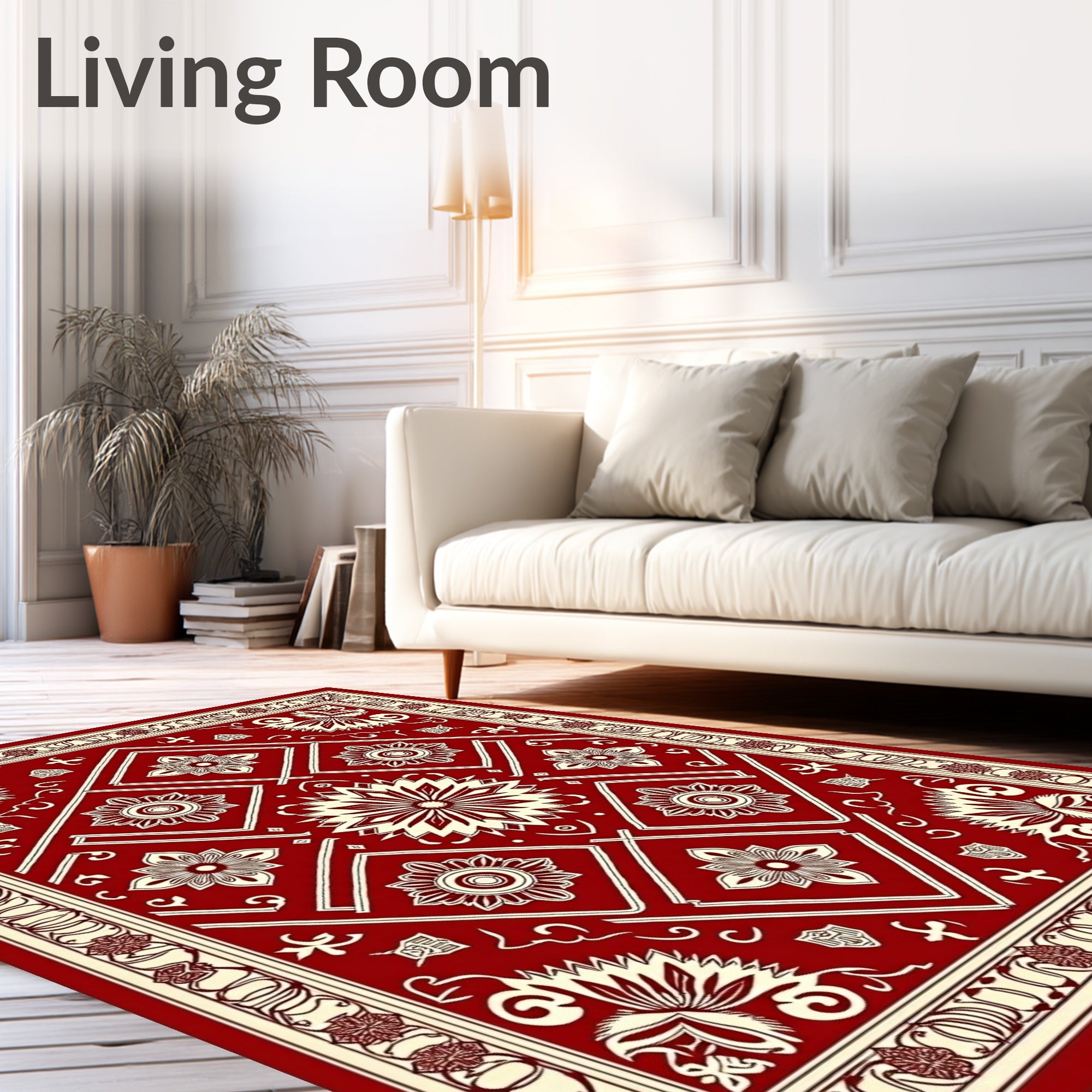 Crimson Cream Medallion Geometric Arrangement Rug