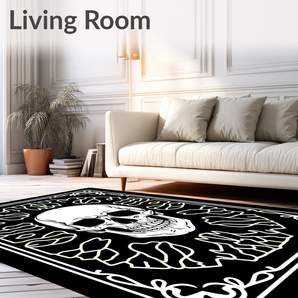 White Skull With Subtle Green Swirls Rug