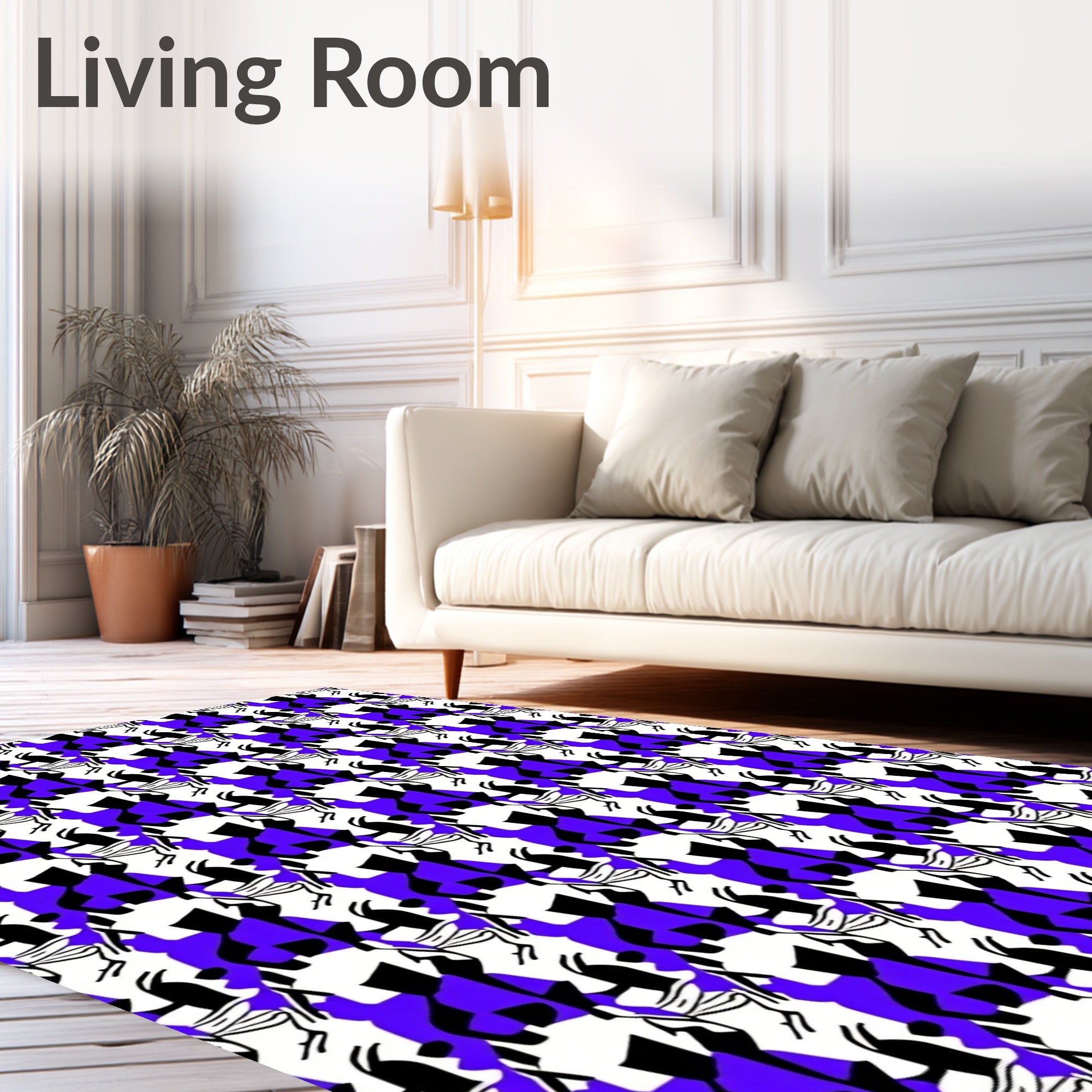 Bold Cobalt Abstract Geometric Stitch Rug