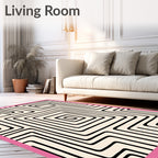 Abstract Black Cream Maze Lines Rug