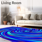 Vibrant Blue Orange Swirl Vortex Rug