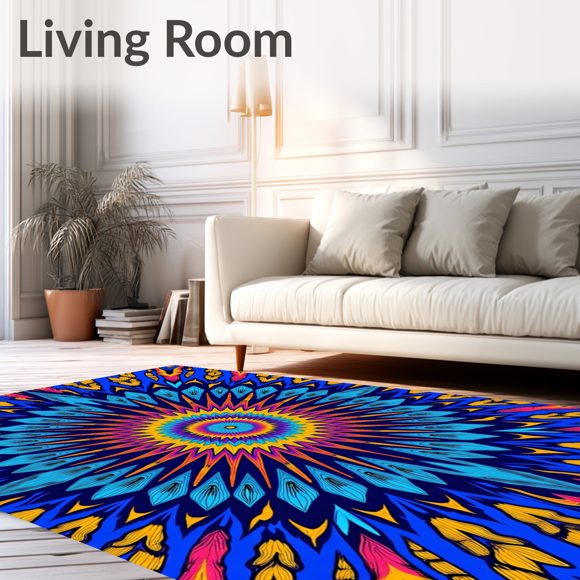 Vibrant Kaleidoscope Sunburst Medallion Rug