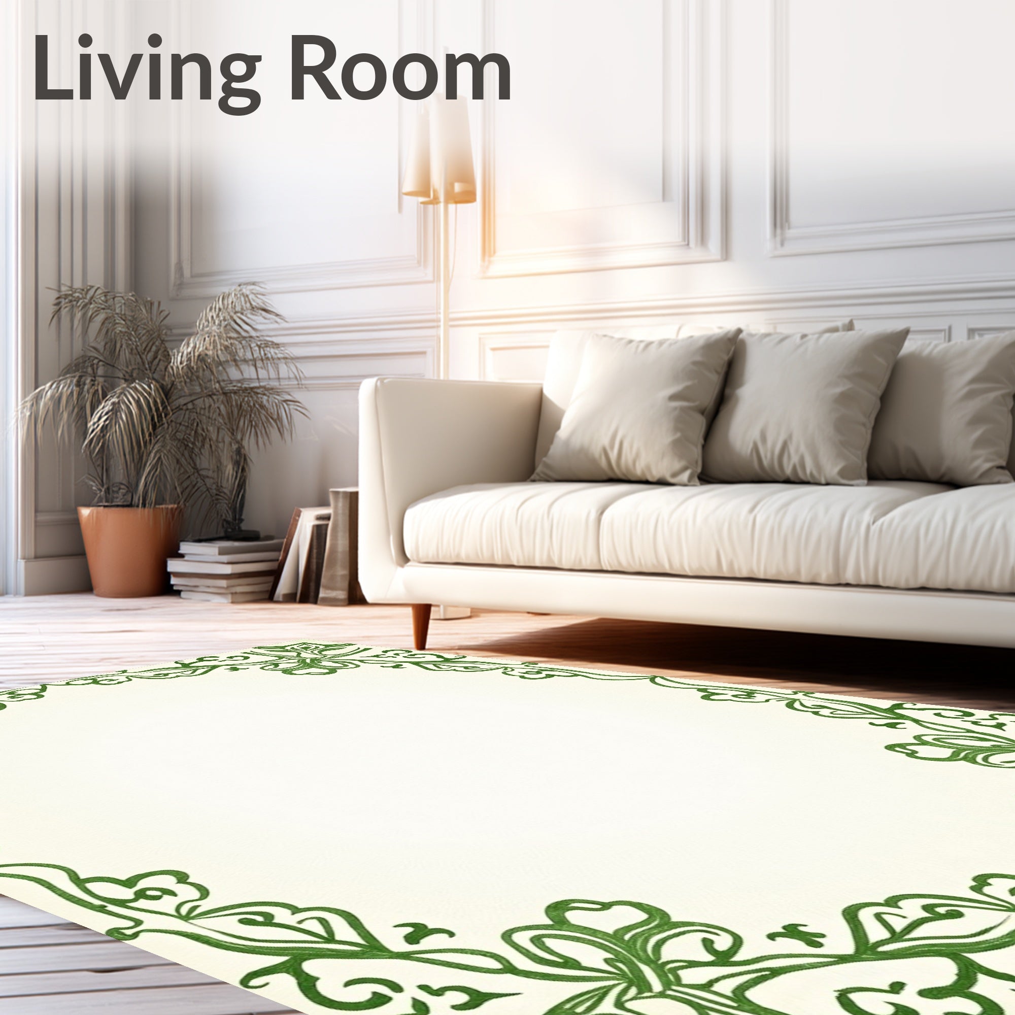 Emerald Green Floral Vine Border Rug