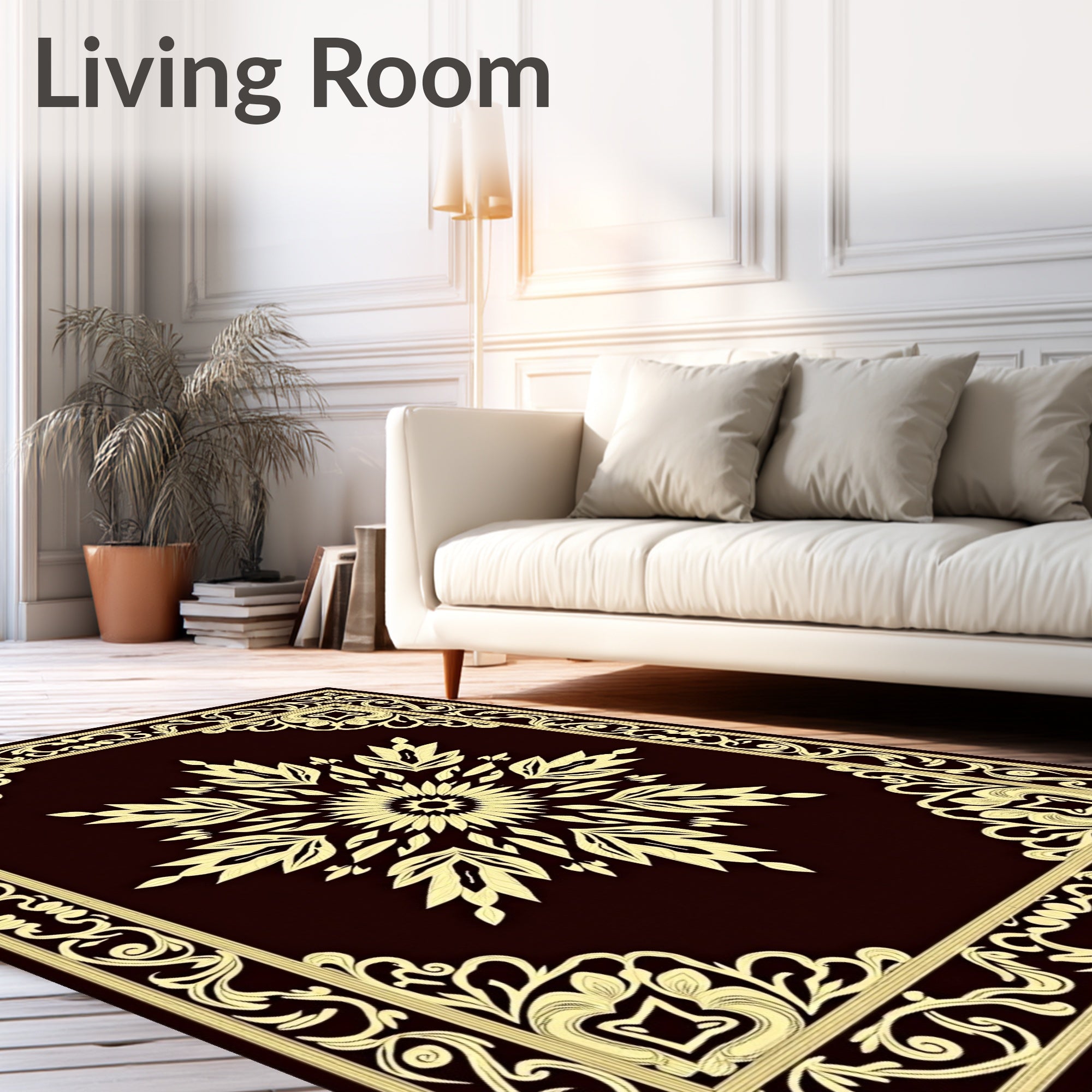 Golden Floral Medallion Border Rug