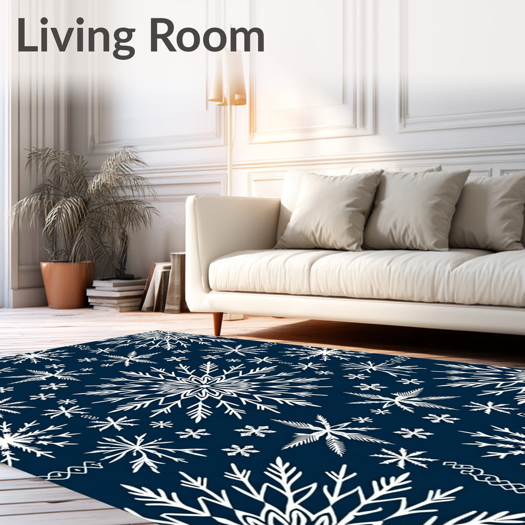 White Snowflakes on Navy Background Rug