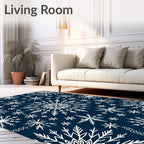 White Snowflakes on Navy Background Rug