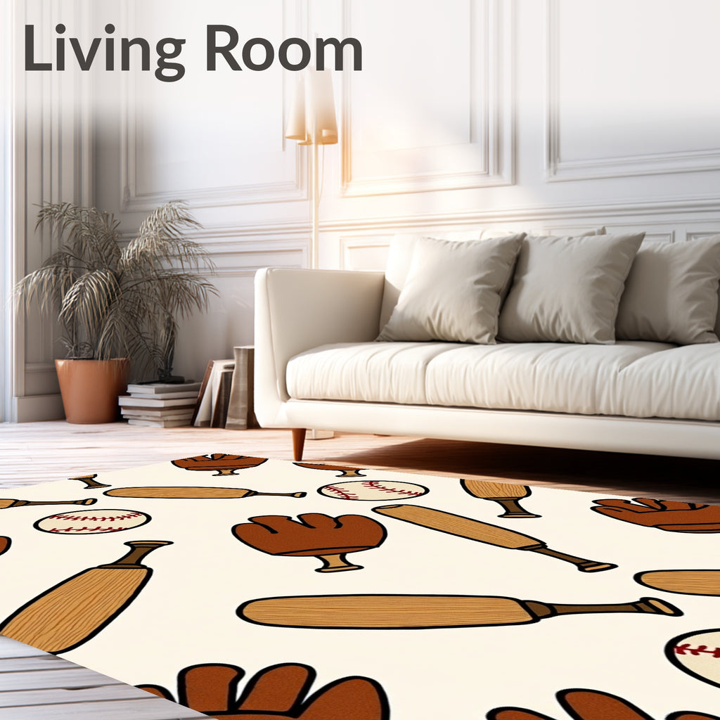 Brown Baseball Mitts Bats Balls Rug