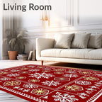 Deep Red Winter Snowflake Medallion Rug