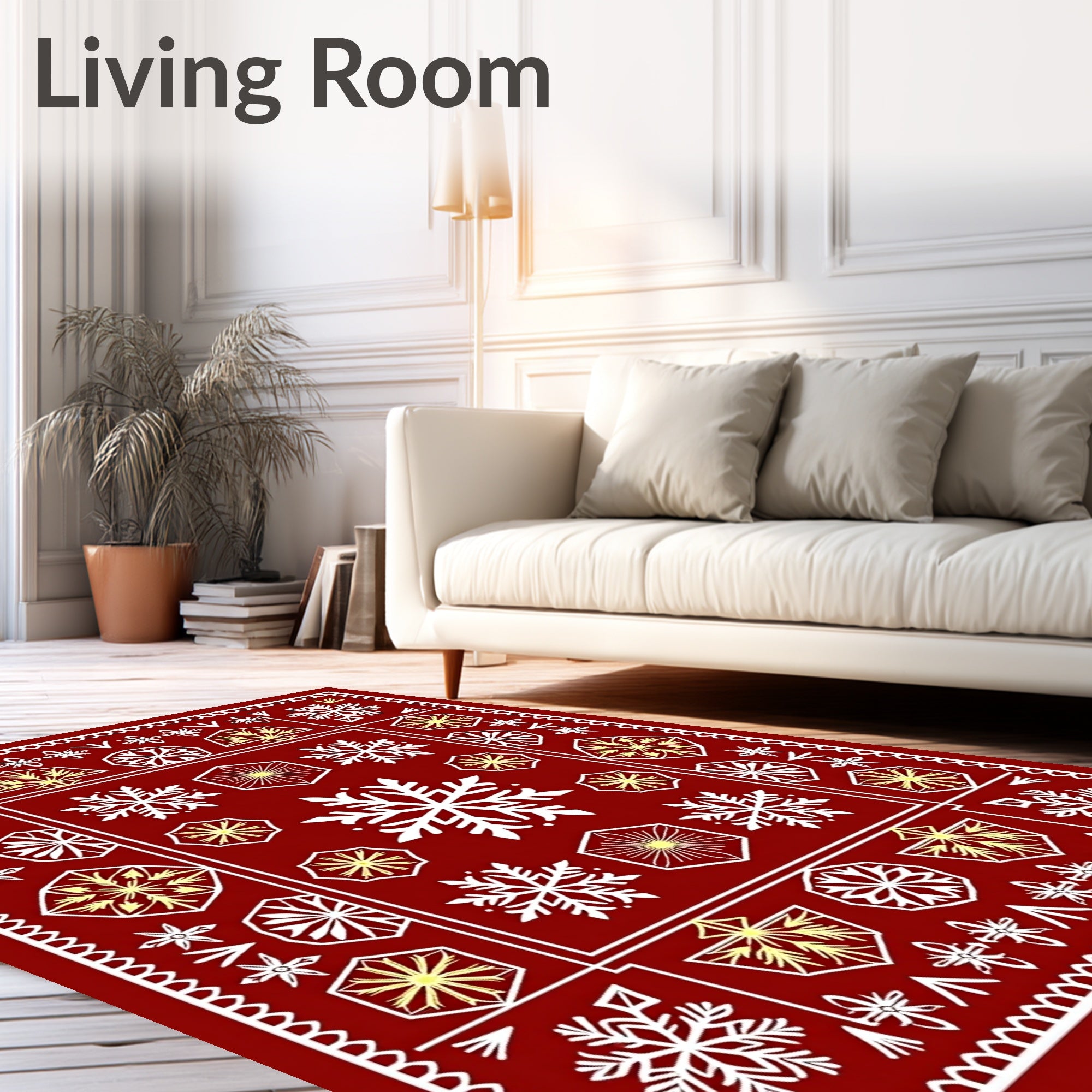 Deep Red Winter Snowflake Medallion Rug