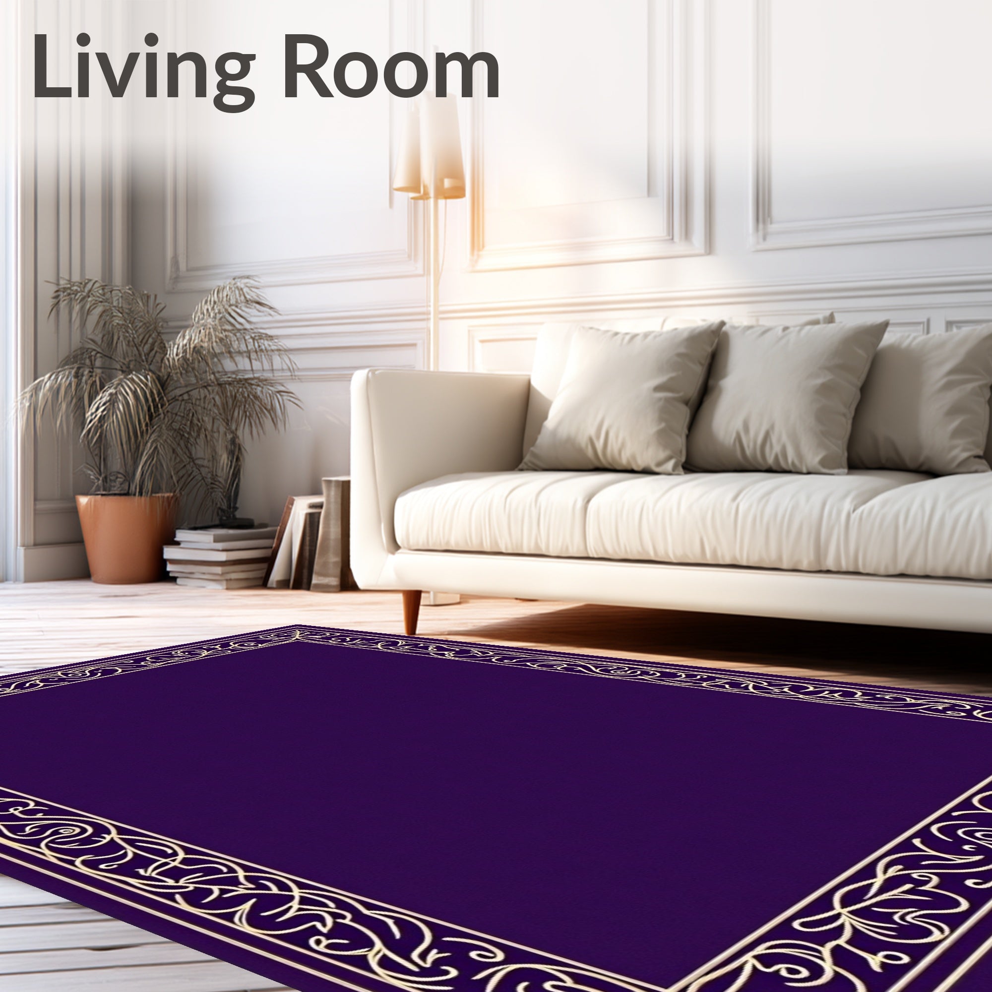 Deep Purple Floral Vine Border Rug