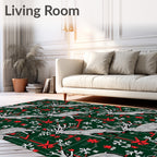 Forest Green Stag Snowflakes Red Accent Rug