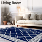 Deep Blue White Intersecting Diamonds Rug