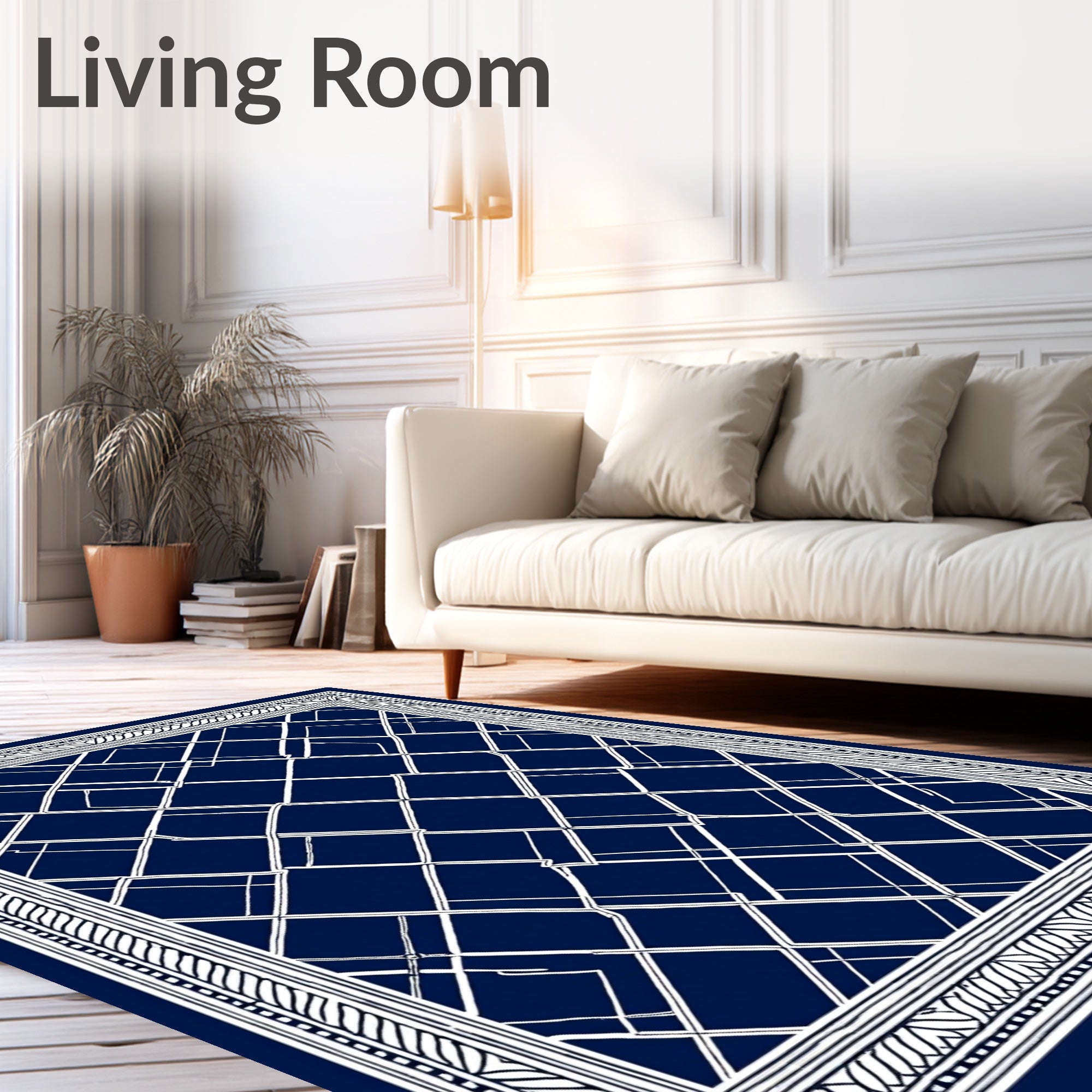 Deep Blue White Intersecting Diamonds Rug