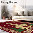 Crimson Church Bells Pine Trees Rug