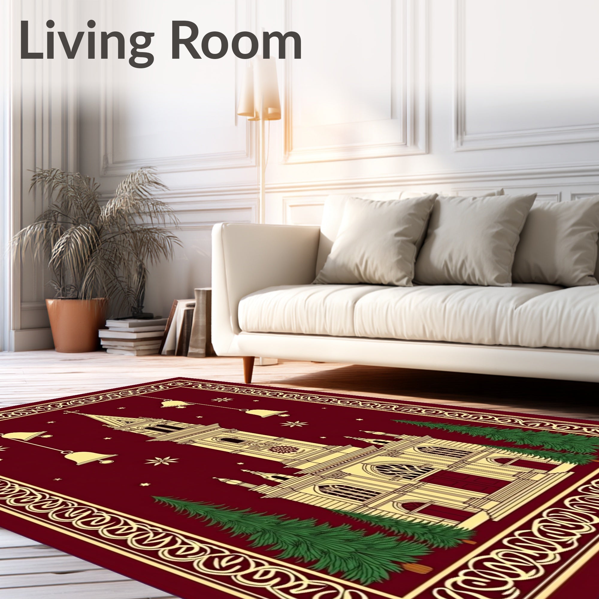 Crimson Church Bells Pine Trees Rug