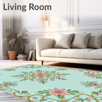 Art Nouveau Pink Floral Border Rug