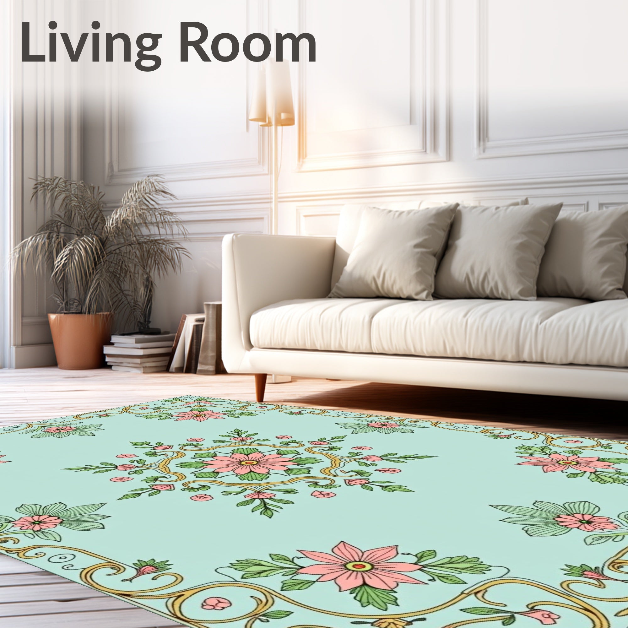 Art Nouveau Pink Floral Border Rug