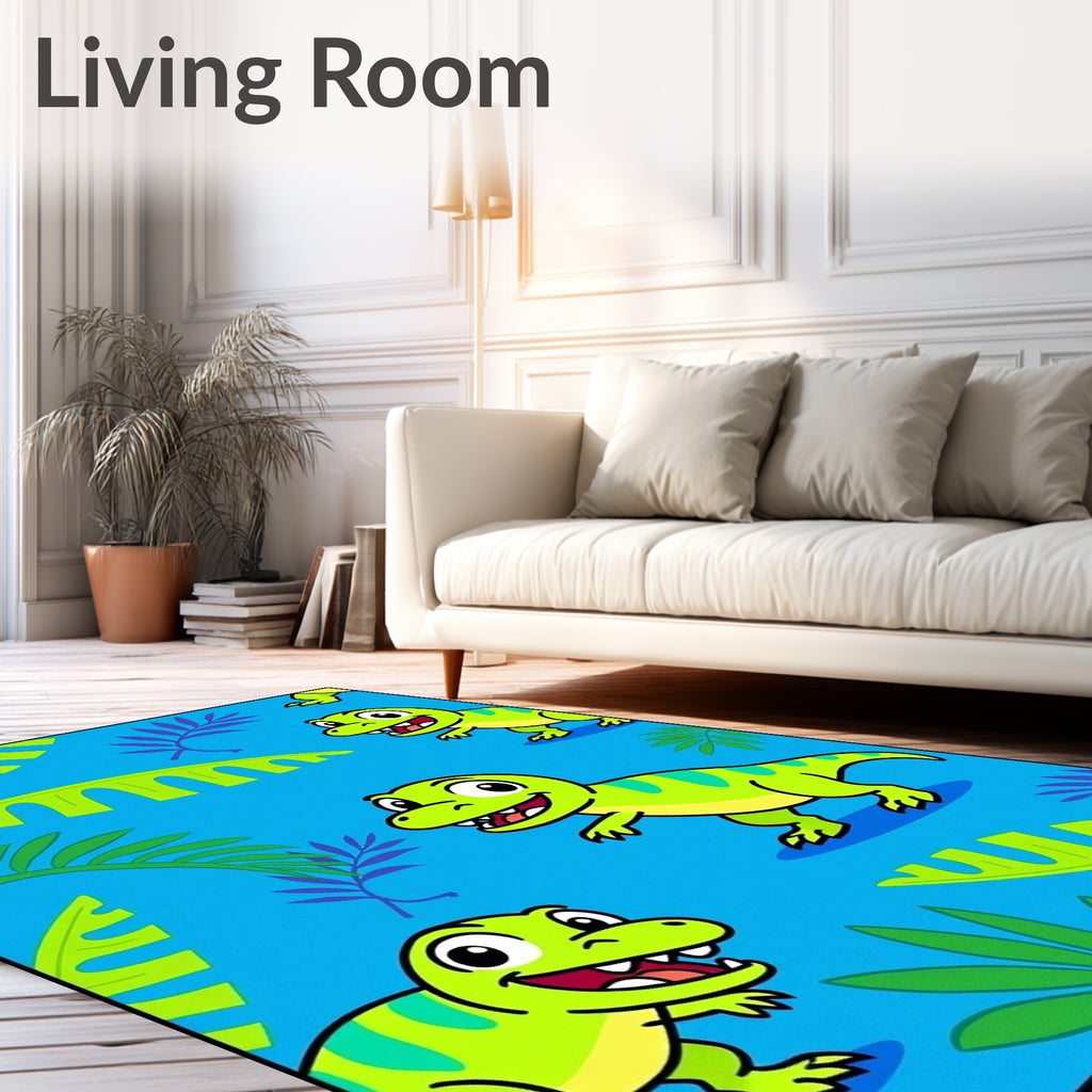 Playful Green Dinosaurs Jungle Theme Rug