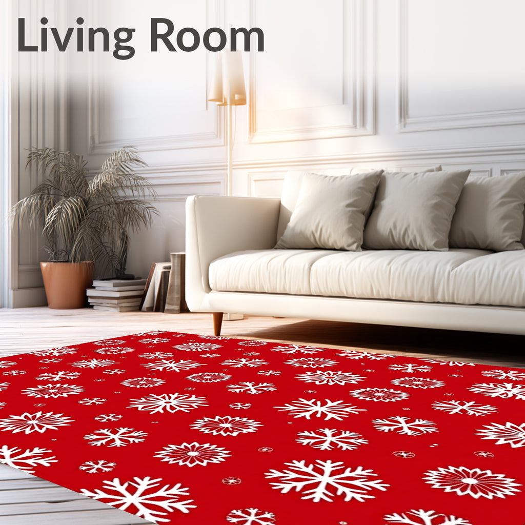 Elegant White Snowflakes Red Background Rug