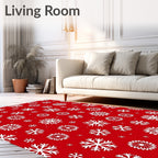 Elegant White Snowflakes Red Background Rug