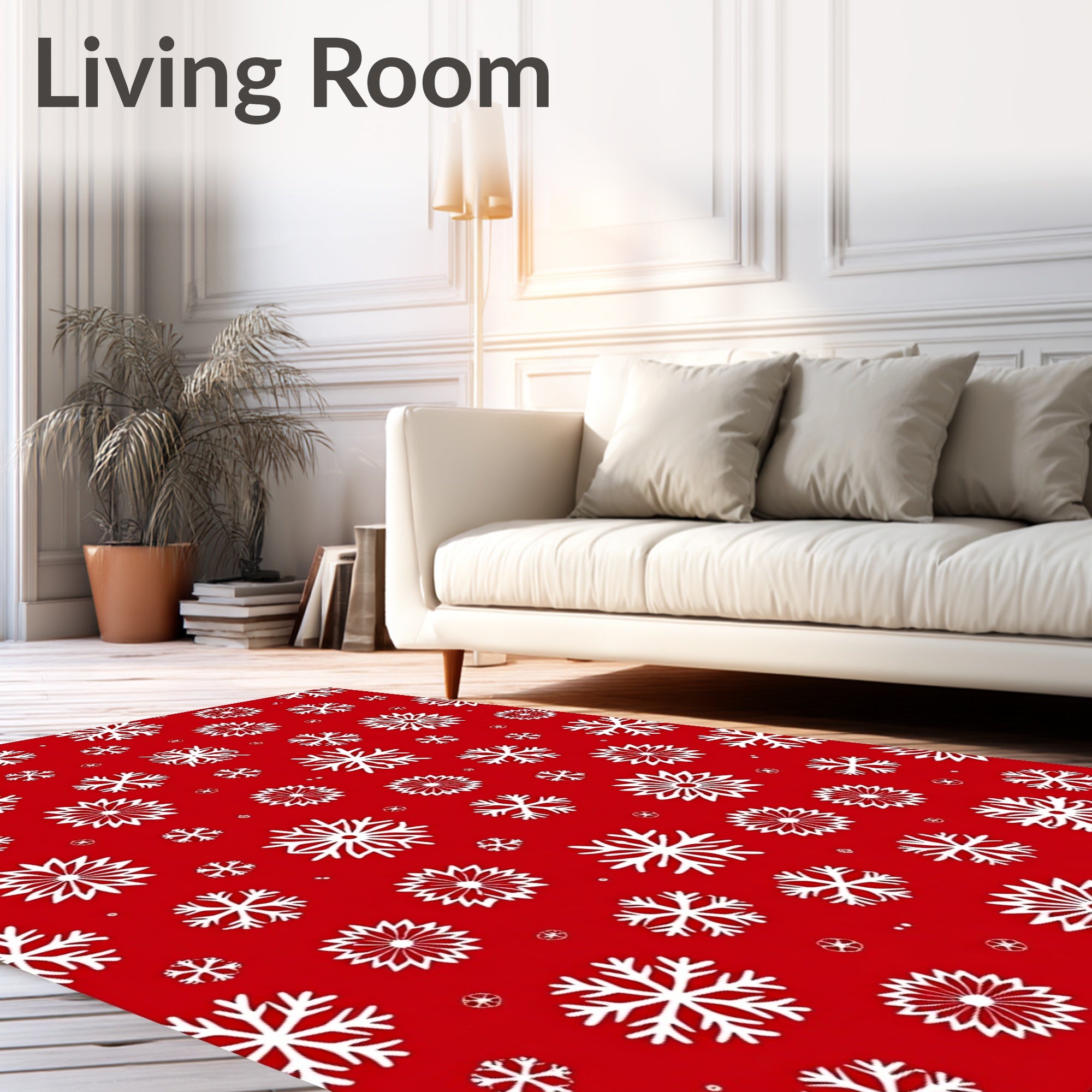 Elegant White Snowflakes Red Background Rug