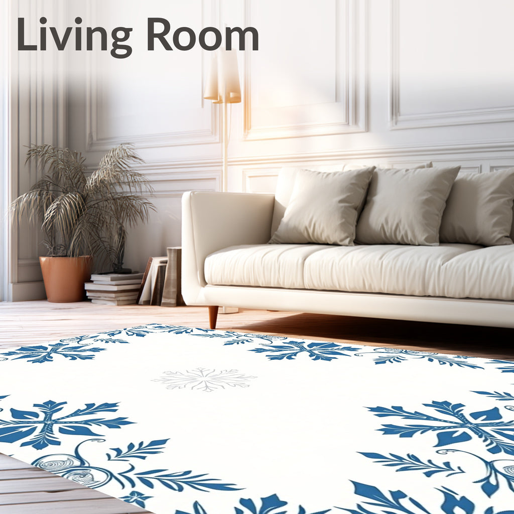 Navy Blue Snowflake Border Accents Rug