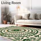 Forest Green Golden Sunburst Mandala Rug